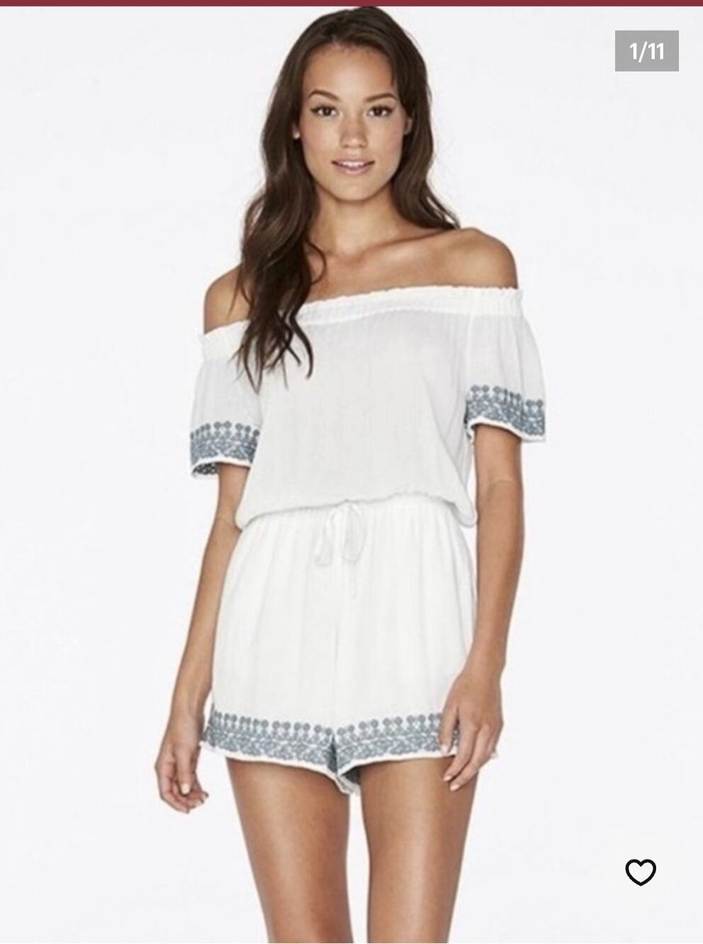 L*Space Spring Fling Romper Womens M White Blue Embroidered Swim Cover Up